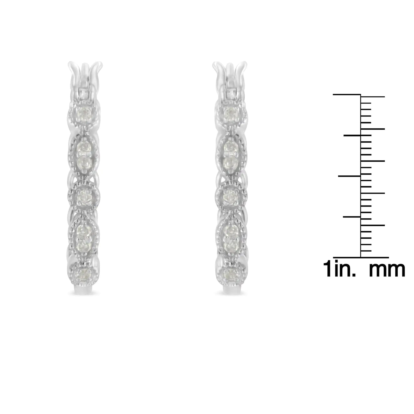.925 Sterling Silver 1/6 cttw Diamond Milgrain Hoop Earring (I-J Color, I3 Clarity)