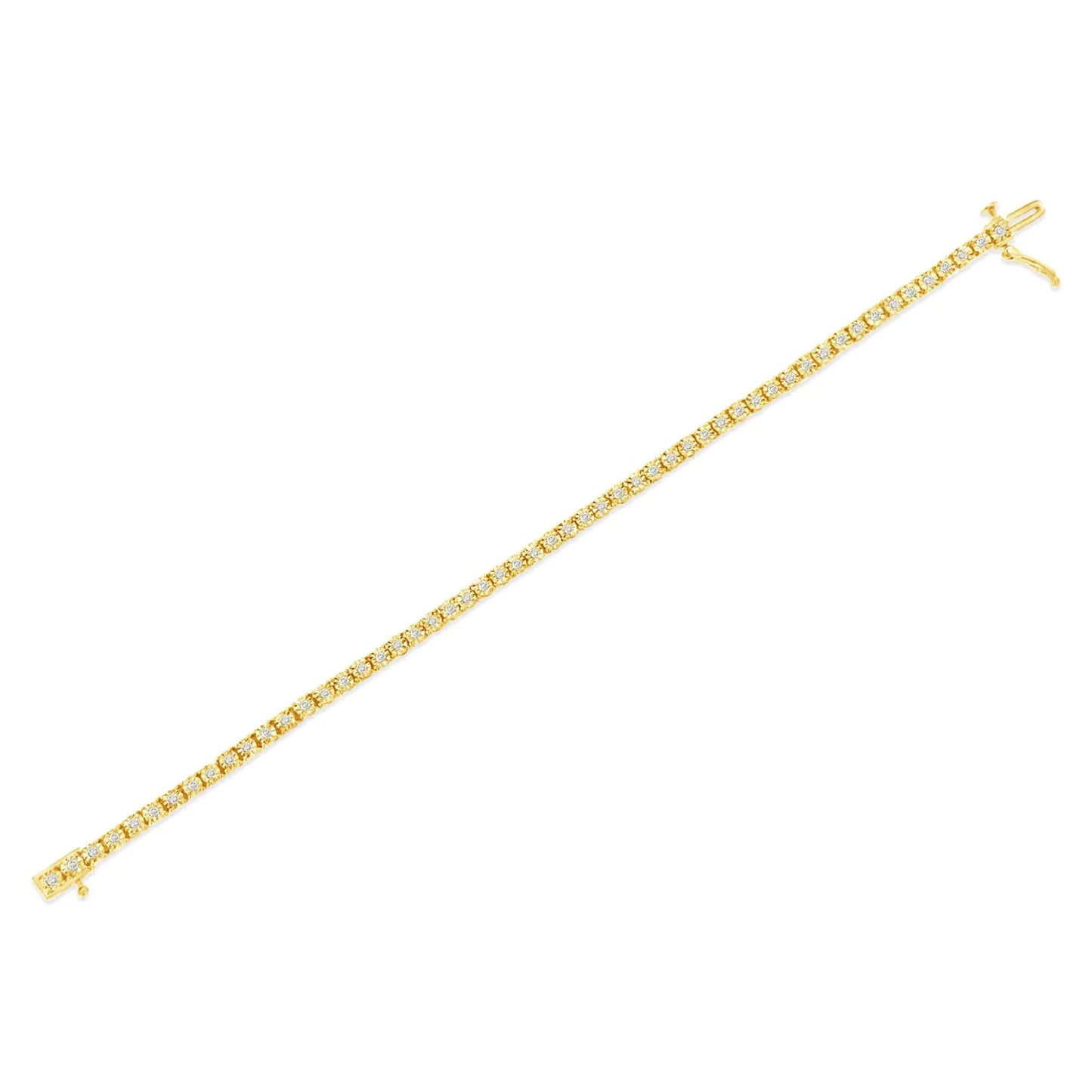 .925 Sterling Silver 1.0 Cttw Miracle-Set Diamond Round Faceted Bezel Tennis Bracelet (I-J Color, I3 Clarity)